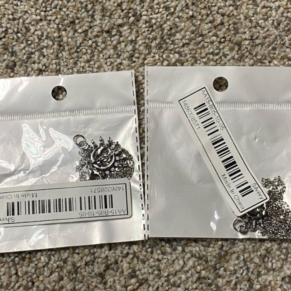 NWOT 2Pack Unisex Classical Creative Bohemian Sun&Moon Necklace Pendant (Silver)